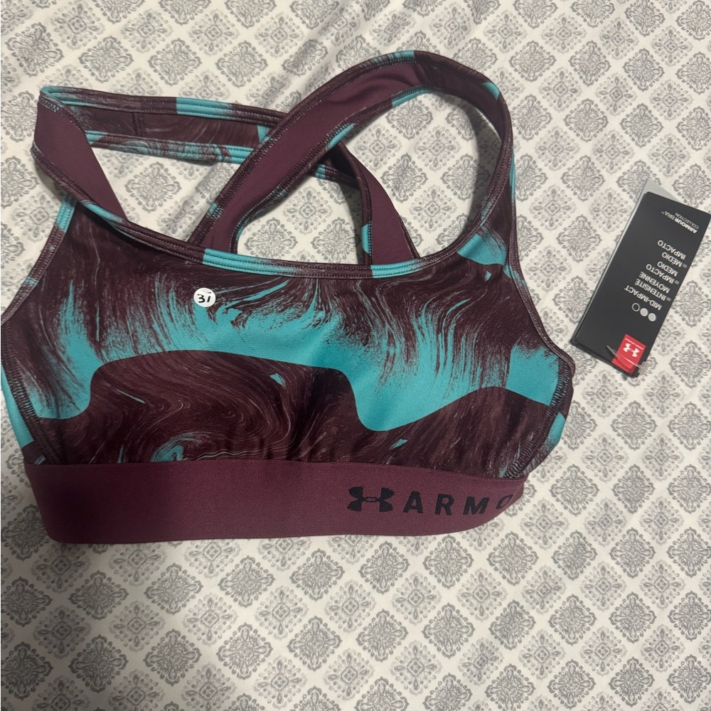 Under Armour Blue and Red Sports Bra for Active Comfort